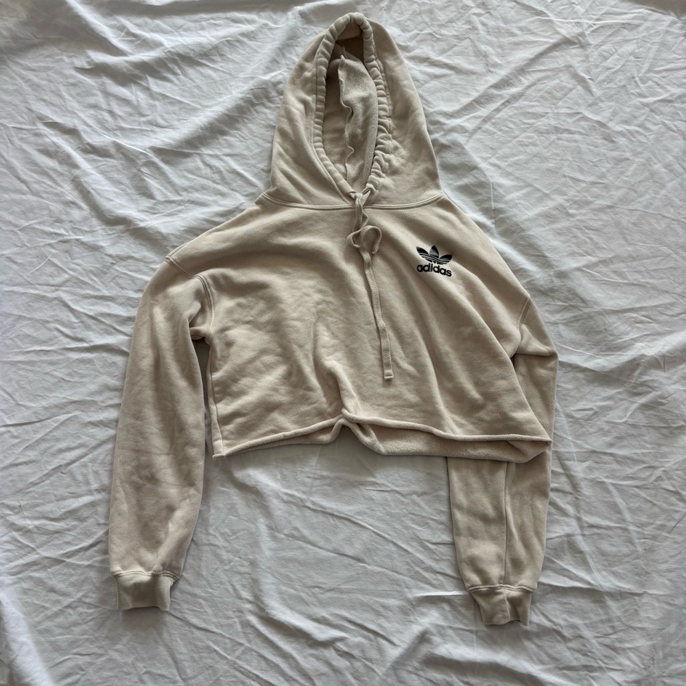 Adidas Beige Cropped Hoodie